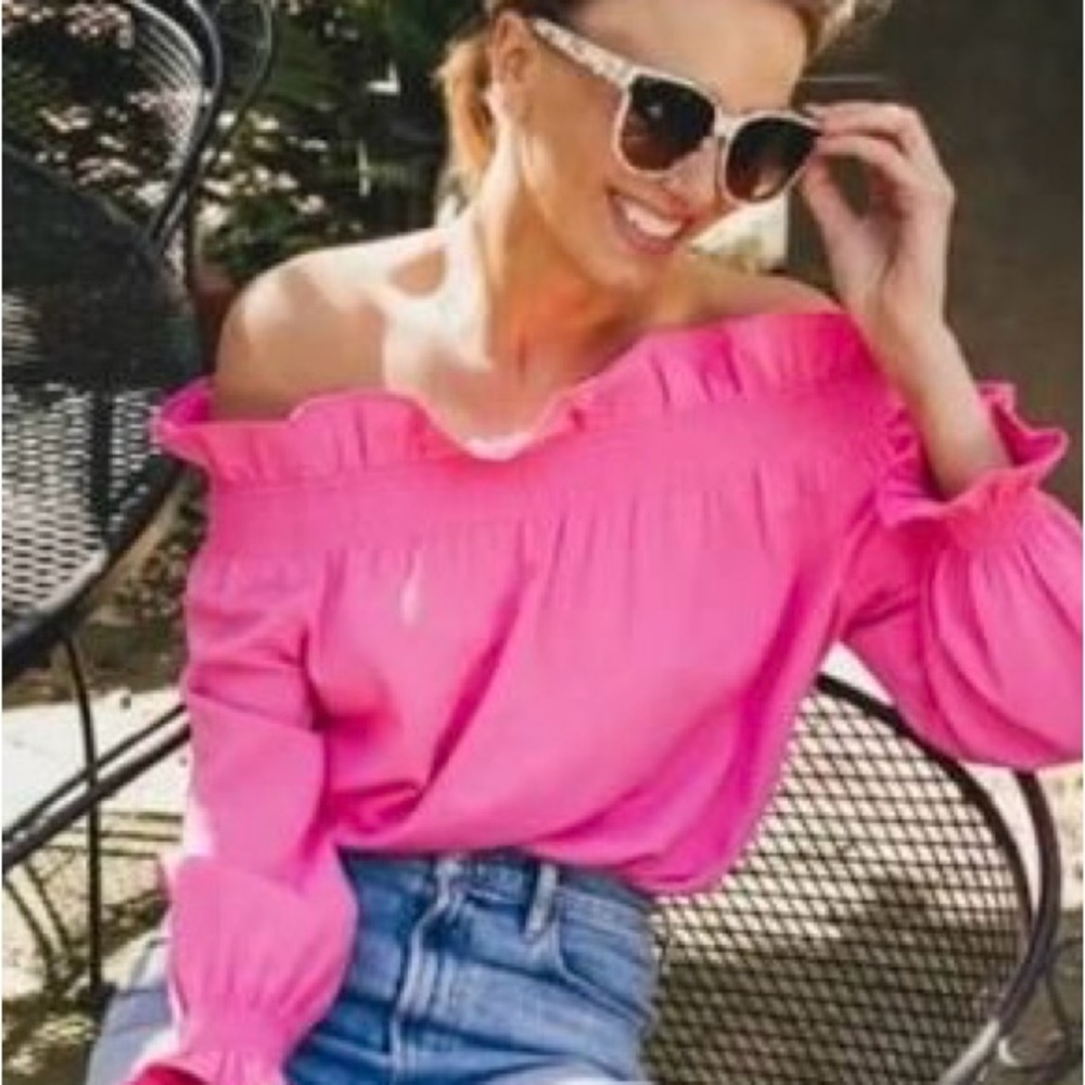 Tuckernuck Pink Off the Shoulder Marguerite Ruffle Blouse Women’s XS
